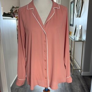 Express Peachy Pink Button-Up Blouse